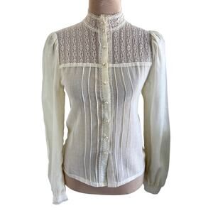 Vintage 60's Lace Gauzy Ivory Blouse Cottage Victorian Bridgerton Feminine